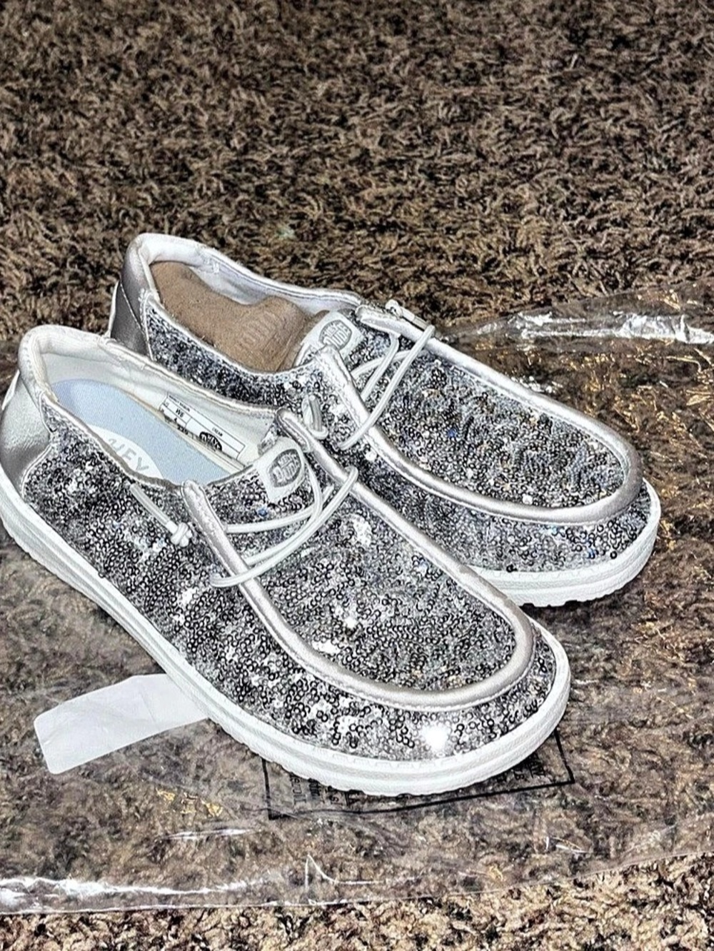 Hey Dude Wendy Women's Size 6 Silver Disco Sequin Casual Shoes Slip On 42695-13R